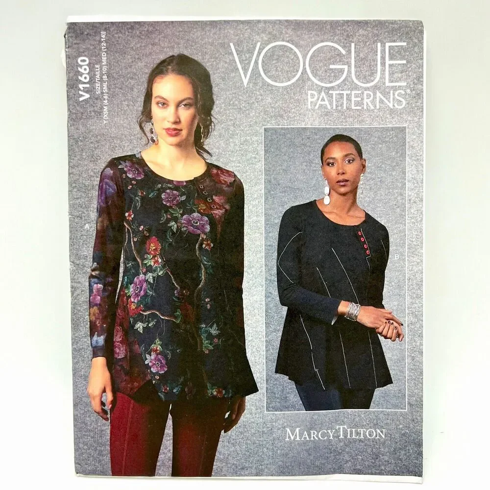 Vogue Sewing Pattern V1660 Y (XS S M) Women’s Asymmetrical Boho Top Marcy Tilton